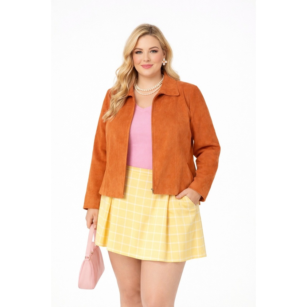 Revue Womens Burnt Orange Genuine Suede Leather‎ Zip Front Moto Jacket Size 14